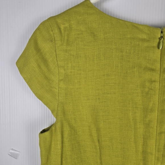 Talbots Womens Chartreuse Cap Sleeve Suplice Faux Wrap 100% Linen Dress Size 6 - Picture 11 of 15